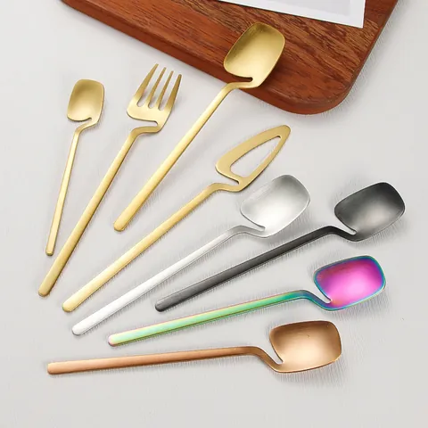 Hanging 304 Stainless Steel Cutlery Set Cup Edge Hook Design Mirror Polished Knife Fork Spoon Teaspoon Kitchen Tableware