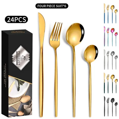 Portuguese Style Stainless Steel Cutlery Set Mirror Polished Dinnerware Gold Silver Black Flatware For Home Restaurant Table Decor