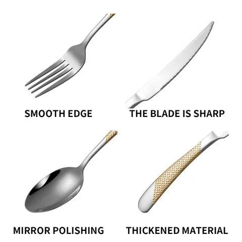 Modern Stainless Steel Cutlery Set With Textured Handle Mirror Polished Steak Knife Dinner Fork Soup Spoon Teaspoon Tableware For Hotel Restaurant Home