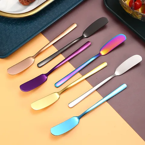 Stainless Steel Butter Knife Korean Style Long Handle Cheese Spreader For Jam Cream Cake Dessert Spreading Kitchen Tableware