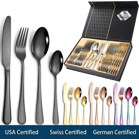 Stainless Steel Cutlery Set Mirror Polished Steak Knife Fork Spoon Luxury Dinnerware Tableware Set With Premium Gift Box For Home Restaurant Western Dining