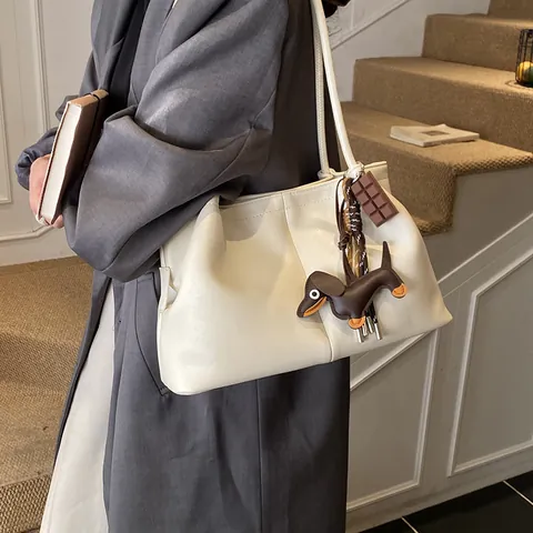 Femmes Grand Capacité Cabas Sac Bandoulière Cuir PU Sac Shopper Décontracté Avec Pendentif