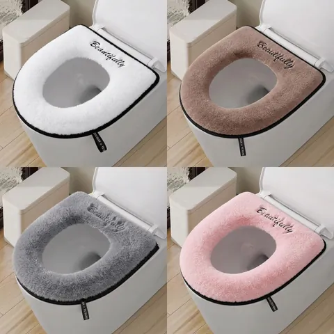 Funda para Asiento de Inodoro de Peluche Bordada Gato Con Cremallera Impermeable Cálido Universal Suave Lavable Alfombrilla de Baño