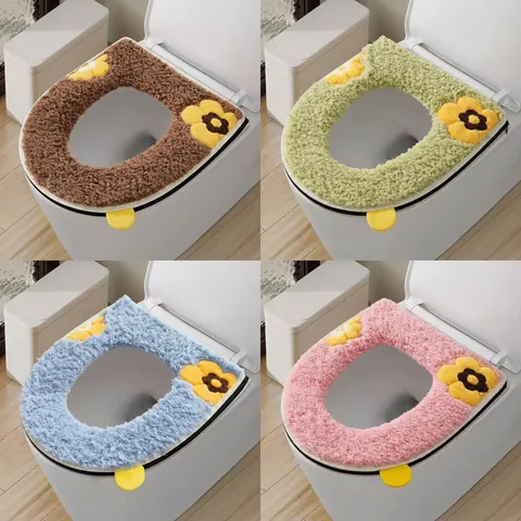 Copriwater Universale a Cartone Animato Ispessito in Peluche Caldo Tappetino per WC Lavabile Design con Cerniera per Arredamento Bagno Invernale