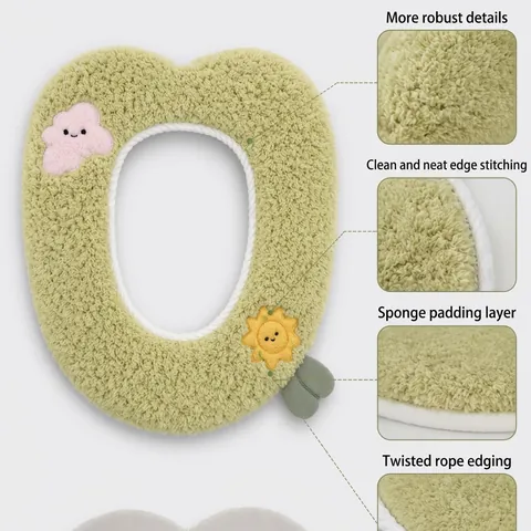 Plush Cartoon Toilet Seat Cover Thickened Warm Washable Toilet Lid Pad Cute Embroidered Heart Sun Bear Patterns For Winter