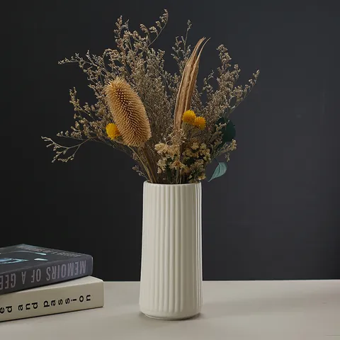 Modern Minimalist White Ceramic Vase For Home Decor Striped Textured Flower Pot Nordic Desktop Hydroponic Ornament