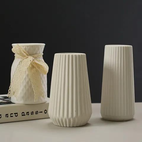 Modern Minimalist White Ceramic Vase For Home Decor Striped Textured Flower Pot Nordic Desktop Hydroponic Ornament