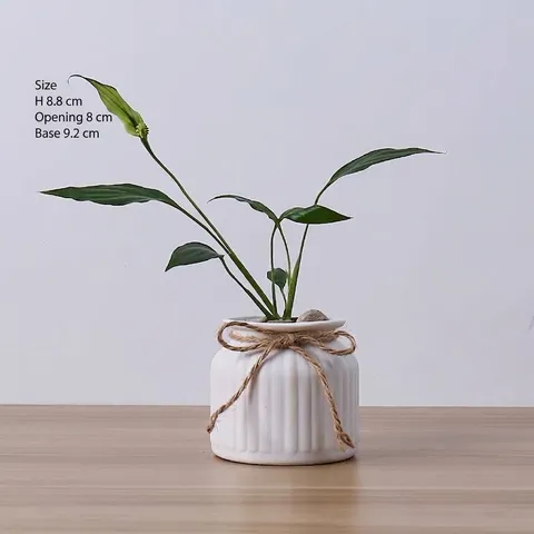 White Ceramic Striped Vase Modern Minimalist Nordic Vase With Hemp Rope For Home Living Room Office Tabletop Flower Decor