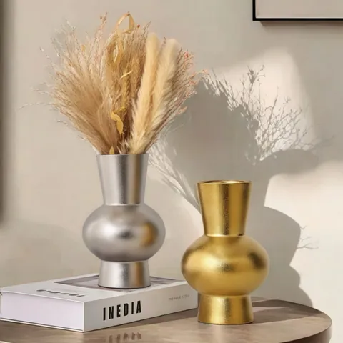 Vase en Céramique Électroplaqué Moderne du Milieu du Siècle Vases Or Argent Mat Pour Déco Maison Salon Bureau Ornement Table