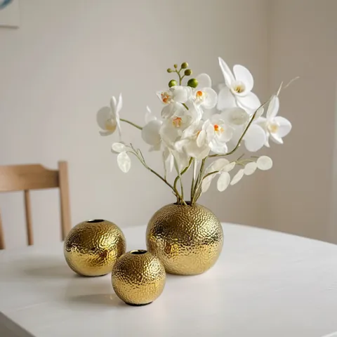 Leichter Luxus Galvanisierte Gehämmerte Keramik Ball Vase Kugelform Blumenbehälter Minimalistische Metallische Textur Desktop Tischdeko Ornament