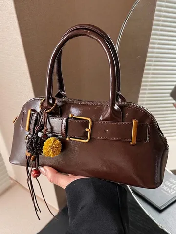 Borsa a Conchiglia Vintage in Pelle PU per Donna Borsa a Tracolla di Design Casual Con Elegante Ciondolo Borsa a Mano Stile Retrò