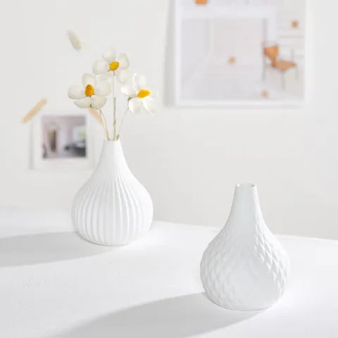 Jarrón Pequeño de Cerámica Nórdico Moderno Minimalista Blanco Mate Textura Geométrica Decoración Hogar Jarrón Flores Hidropónico