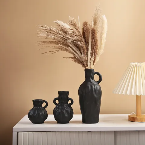 Vase en Céramique Nordique Design Plissé Créatif Pot de Fleurs Fait Main Style Crème Moderne Minimaliste Ornement de Décoration Maison Bureau