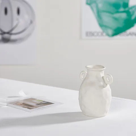 Modern Minimalist White Ceramic Vase Matte Frosted Porcelain Flower Container Nordic Ins Style Home Office Decor Desktop Ornament