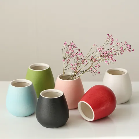 Mini Jarrón de Cerámica Minimalista Moderno para Flores Secas Hidroponía Adorno de Escritorio de Gres Creativo Decoración del Hogar