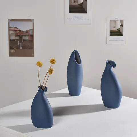 Mediterranblau Keramik Vase Minimalistisch Matt Frostet Blumentopf Künstlerisch Fluid Hydroponik Ornament Moderne Dekorative Tischvase