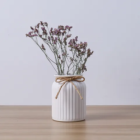 Modern Minimalist White Ceramic Vase For Dry Flowers Handmade Bisque Porcelain Flower Pot Home Living Room Table Centerpiece Decoration