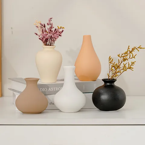Vase en Céramique Minimaliste Moderne Ensemble Texture Mate Vase Géométrique Pour Salon Entrée Décoration Maison Ornement