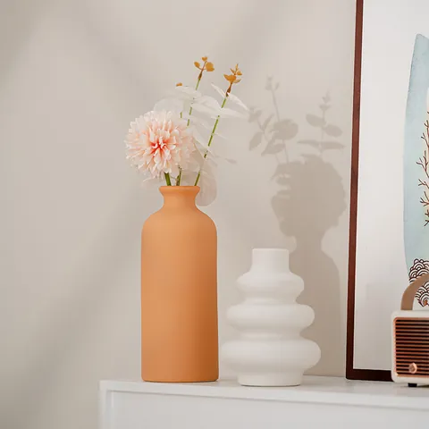 Florero de Cerámica Creativo Moderno Minimalista Mate Estilo Nórdico Decoración de Escritorio Florero Geométrico Hueco para Banquete Hogar Fiesta