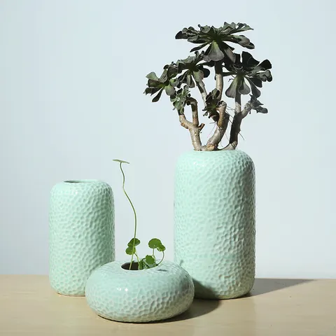 Minimalistische Keramik Vase Handgemacht Gehammerte Wabenstruktur Blumentopf Haus Deko Tischplatte Hydrokultur Behälter Pflanze Blumen Vase Für Büro Wohnzimmer