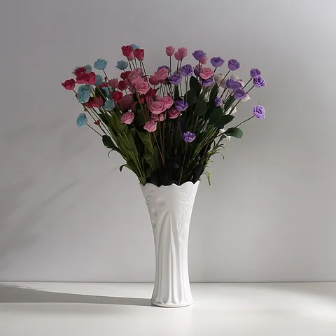 Jarrón de Cerámica Minimalista Moderno Borde Volante Blanco Mate Textura Esmerilada Arreglo de Flores Secas Hidropónicas Escritorio Hogar