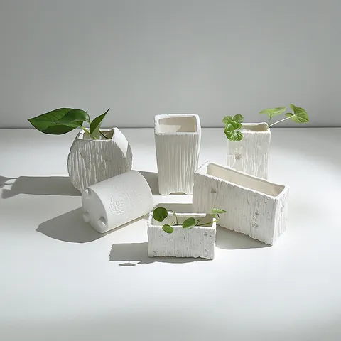 Modern Minimalist White Ceramic Flower Pot Creative Matte Bisque Fired Hydroponic Plant Vase Home Office Desktop Succulent Decorative Ornament