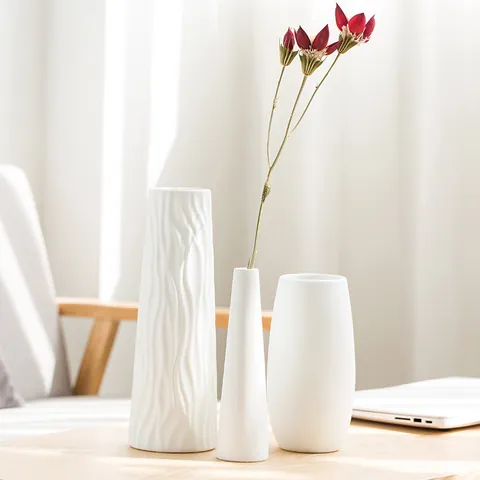 Nordic Minimalist Ceramic Vase Matte White Wave Relief Decorative Flower Pot Tabletop Handmade Plain Glazed Artwork Home Living Room Office Floral Decor Accent