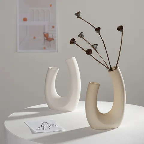 Jarrón de Cerámica Minimalista Nórdico Maceta Geométrica Hueca Mate Adorno de Mesa Decorativo Moderno Para Hogar Cafetería Estudio