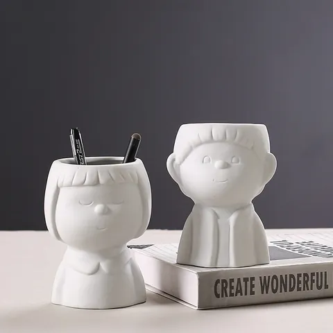 Vase Moderne en Céramique Blanche Décoration de Maison Minimaliste Salon Créatif Bureau Visage Humain Abstrait Forme d'Animal Vase d'Art en Poterie