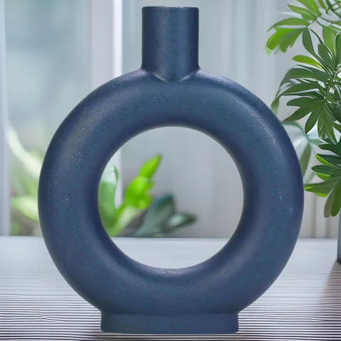 Jarrón de Cerámica con Forma de Dona de Estilo Nórdico Jarrón Mate Circular Hueco para Flores Secas Decoración del Hogar Minimalista Moderna Ornamento de Mesa Jarrón Decorativo