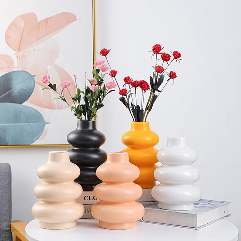 Vase en Céramique Empilé avec Anneau Irrégulier Minimaliste Nordique Vase à Fleurs Abstrait Forme de Bulle Décoration de Bureau à Domicile Ornement d'Art
