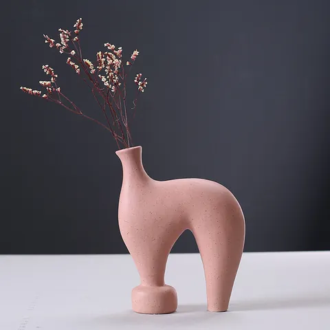 Florero de Cerámica Minimalista Moderno Forma de Animal Abstractor Maceta Decorativa Cerámica Tosca Sala de Estar Mesa Decoración del Hogar