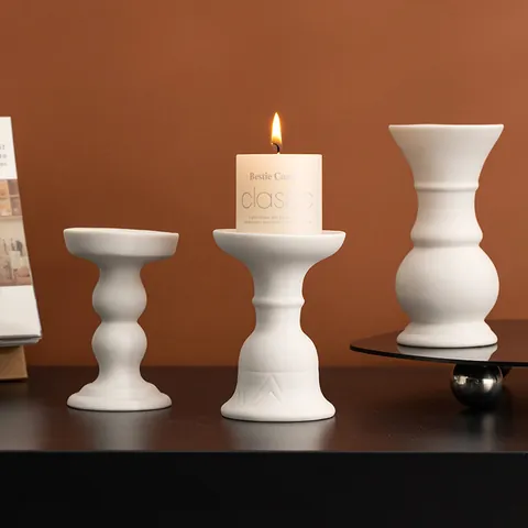 Nordic Modern Minimalist Ceramic Candle Holder Matte Speckled Candlestick Desktop Geometric Aromatherapy Base Home Decoration Ornaments