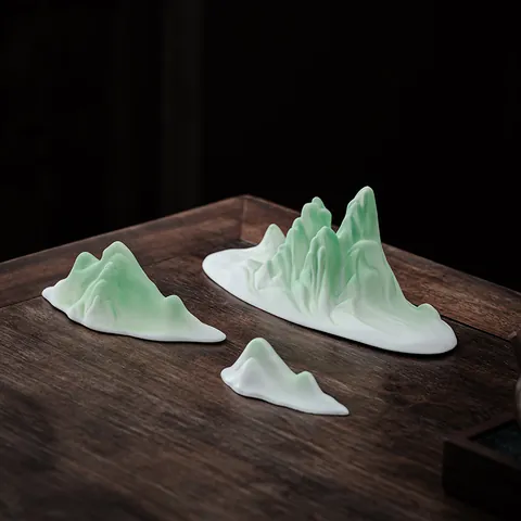 Adorno de Rocalla de Cerámica Zen Nuevo Estilo Chino Degradado Verde Porcelana Paisaje Figurita Decoración Hogar