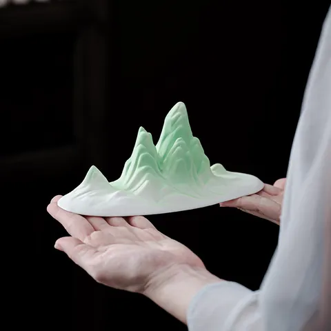 Adorno de Rocalla de Cerámica Zen Nuevo Estilo Chino Degradado Verde Porcelana Paisaje Figurita Decoración Hogar
