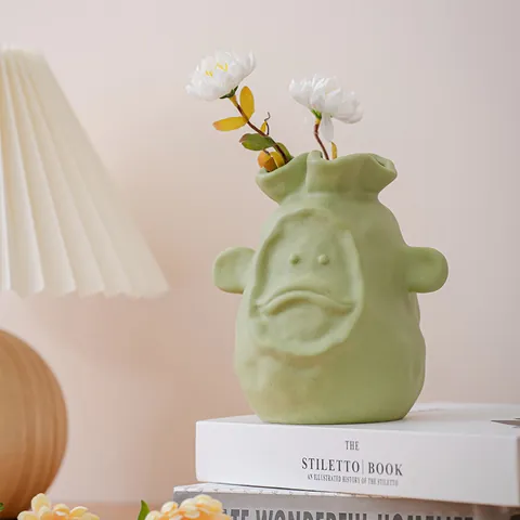 Vase Humanoïde en Céramique Minimaliste Moderne Pot de Fleurs Visage Abstrait Art Nordique Jardinière Décorative pour Succulentes Décor Maison Bureau