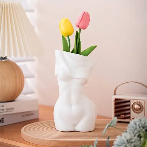 Nordisch Modern Keramik Körperkunst Vase Für Haus Dekoration Weiblicher Torso Skulptur Matt Schwarz Weiß Minimalistisch Kunst Blumenvase