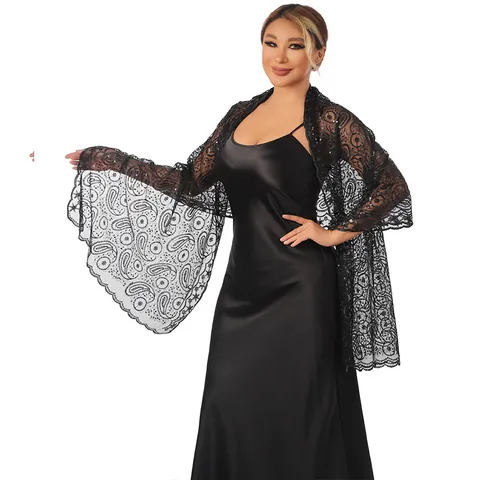 Damen Pailletten Paisley Bestickte Mesh Schal Elegante Abendparty Hochzeit Wrap Schal Polyester Abendkleid Cape