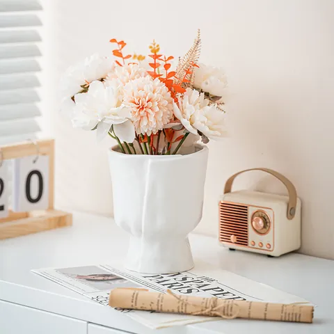 Nordic Ceramic Vase Modern Pleated Origami Style Handmade Flower Arrangement Ornament For Living Room Table Decor Decorative Vase Gift