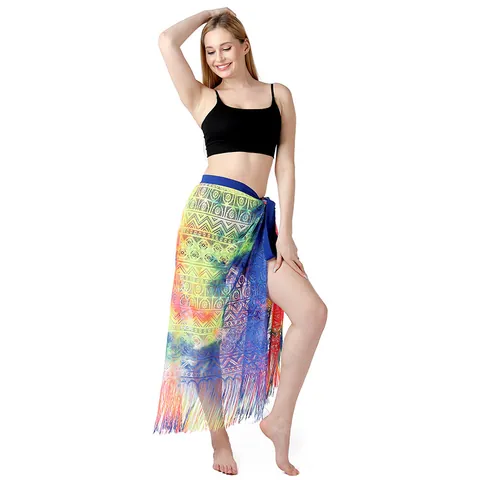 Damen Batik Spitze Strandtuch Sarong Mit Quasten Geometrisches Muster Bikini Swimwear Wickelschal Für Den Sommerurlaub