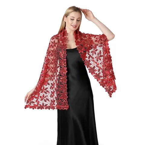 Sequined Water Soluble Embroidered Shawl Polyester Sequin Wrap For Evening Gown Wedding Party Bridesmaid Cheongsam Accessories Women Elegant Shawl