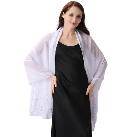 Elegant Starry Sky Rhinestone Chiffon Shawl For Women Polyester Evening Dress Wrap For Wedding Banquet Bridesmaid Soft Scarf