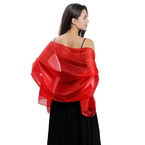 Women Elegant Sheer Organza Shawl Lightweight Solid Color Wraps For Wedding Bridal Evening Party Dress Accessories