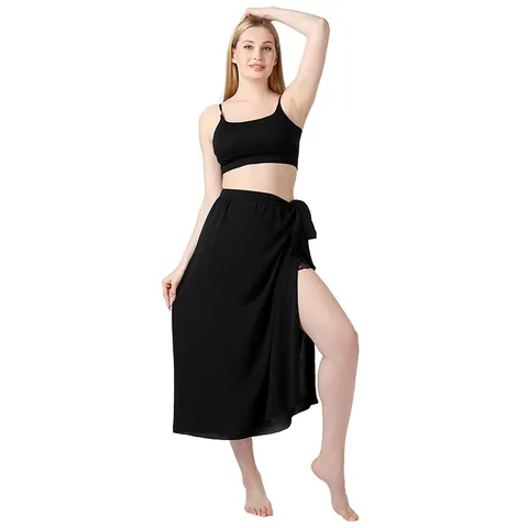 Damen Einfarbig Einsteiler Strand Sarong Wickelrock Polyester Bikini Strandkleid Schnürung Hoher Schlitz Sommerurlaub Langer Rock