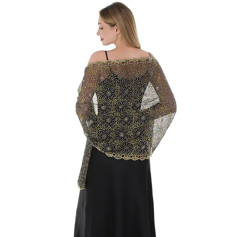 Elegant Ethnic Plum Blossom Sequin Embroidery Fringe Shawl For Bride Bridesmaid Evening Dress Cheongsam Polyester Scarf Wrap