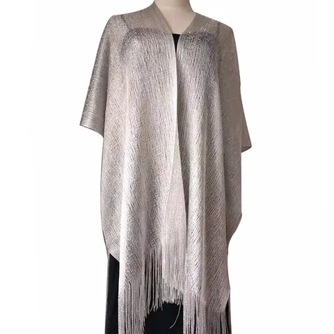 Women Metallic Glitter Shawl Wrap with Tassels Evening Dress Cheongsam Elegant Shimmer Scarf For Wedding Banquet Party Bridal Wrap