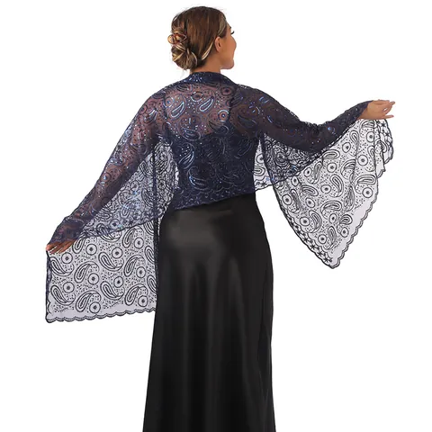 Damen Pailletten Paisley Bestickte Mesh Schal Elegante Abendparty Hochzeit Wrap Schal Polyester Abendkleid Cape