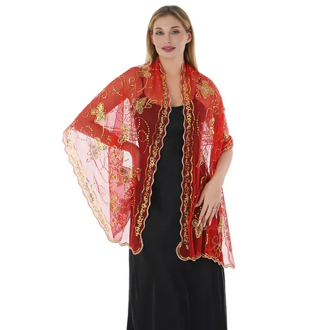 Elegant Butterfly Floral Sequin Embroidered Mesh Shawl Wrap For Women Wedding Evening Dress Party Accessories