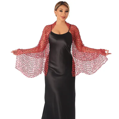 Women Sequin Shawl Sparkling Metallic Evening Party Wrap Scarf Elegant Shimmer Capelet Scarf Evening Dress Accessory