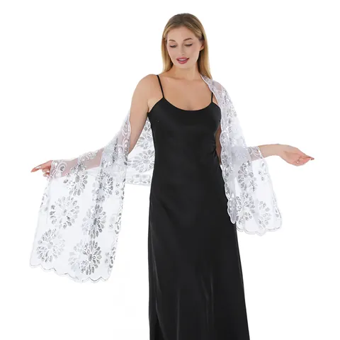 High End Sequin Embroidered Shawl Elegant Large Flower Mesh Stole For Wedding Party Evening Dress Ball Women Fashion Wrap